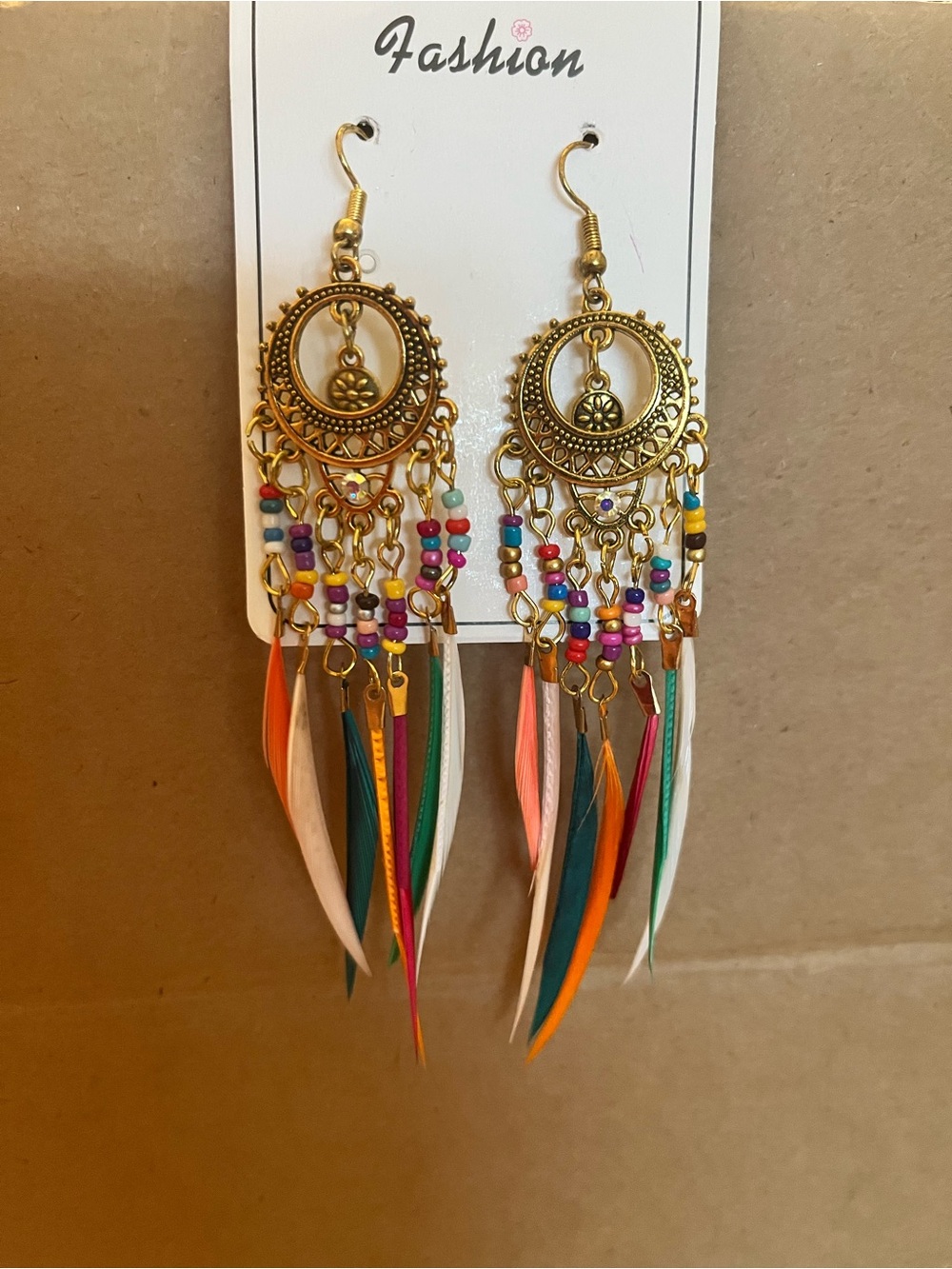 Gold Boho Dreamcatcher Dangle Drop Earrings Festival Western Tribal Jewelry